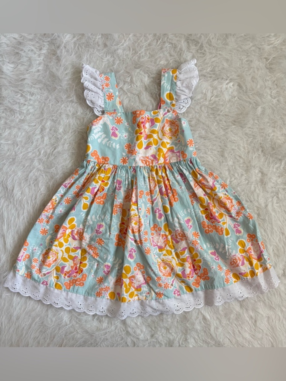 Cheeky Plum Girls Feminine Pastel Floral Sundress with Ruffles & Lace